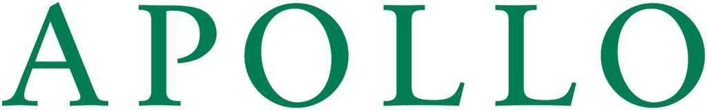 Apollo logo in dark green serif font on a dark background