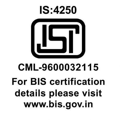 BIS certification notice: IS:4250, code CML-9600032115. Visit www.bis.gov.in for details.